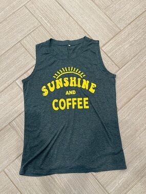 Sunshine and Coffee Graphic Muscle Tee - Yellow on Green